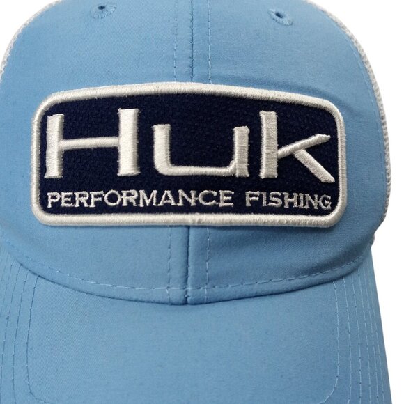 Huk  Blue Logo Snap Back Baseball Trucker Hat One Size Adjustable Fishing White - Picture 2 of 8